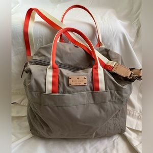 kate spade oversized gray tote with orange and white straps